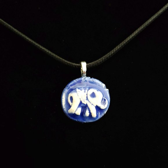 Handmade Ceramic Blue Elephant Pendant Necklace - Picture 1 of 14